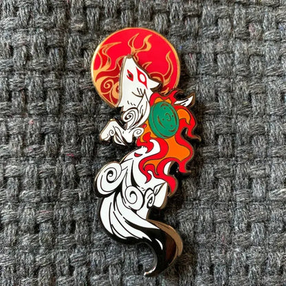 Fire Kitsune Fox Enamel Pin