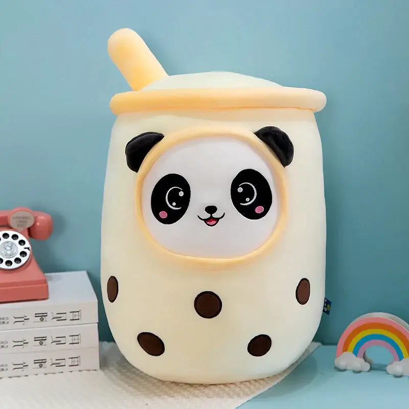 Adorable peluche de thé à bulles de panda jaune