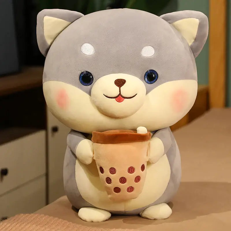 Grey Shiba Inu Bubble Tea Plushie