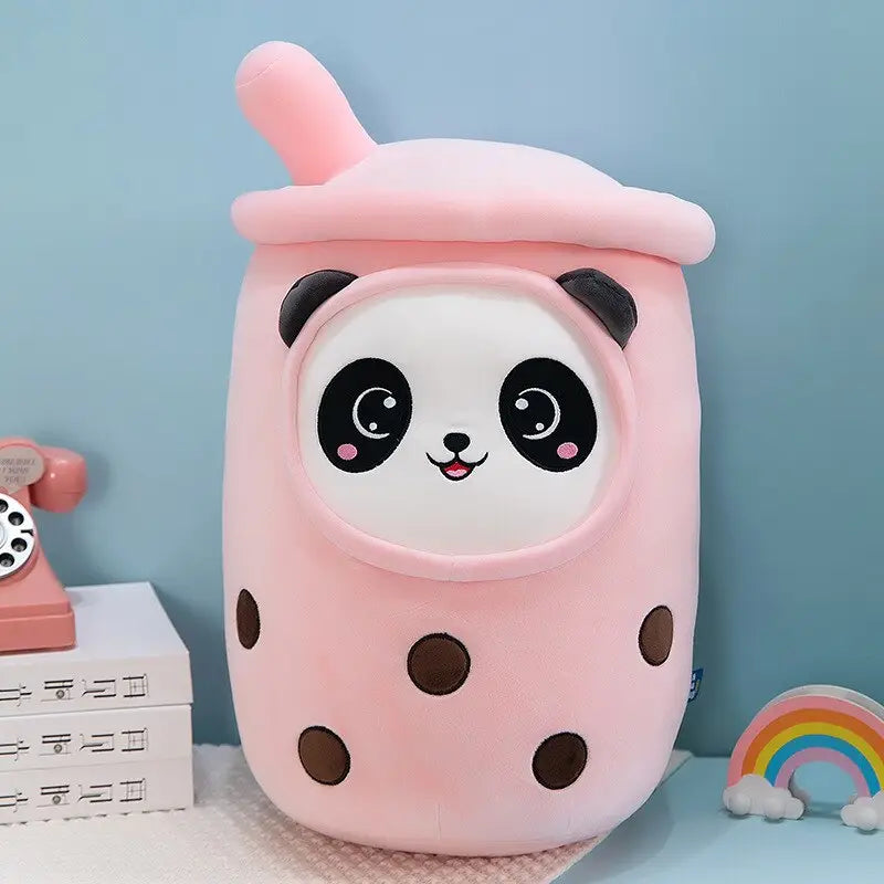 Adorable peluche de té de burbujas de panda rosa
