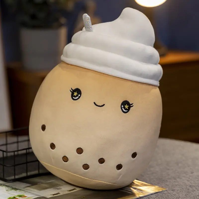 Peluche de té de burbujas de helado marrón