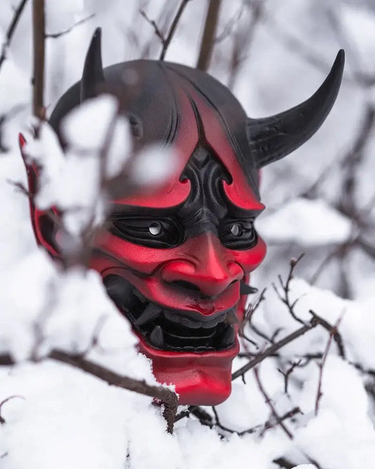 Masque de décoration Hannya rouge et noir