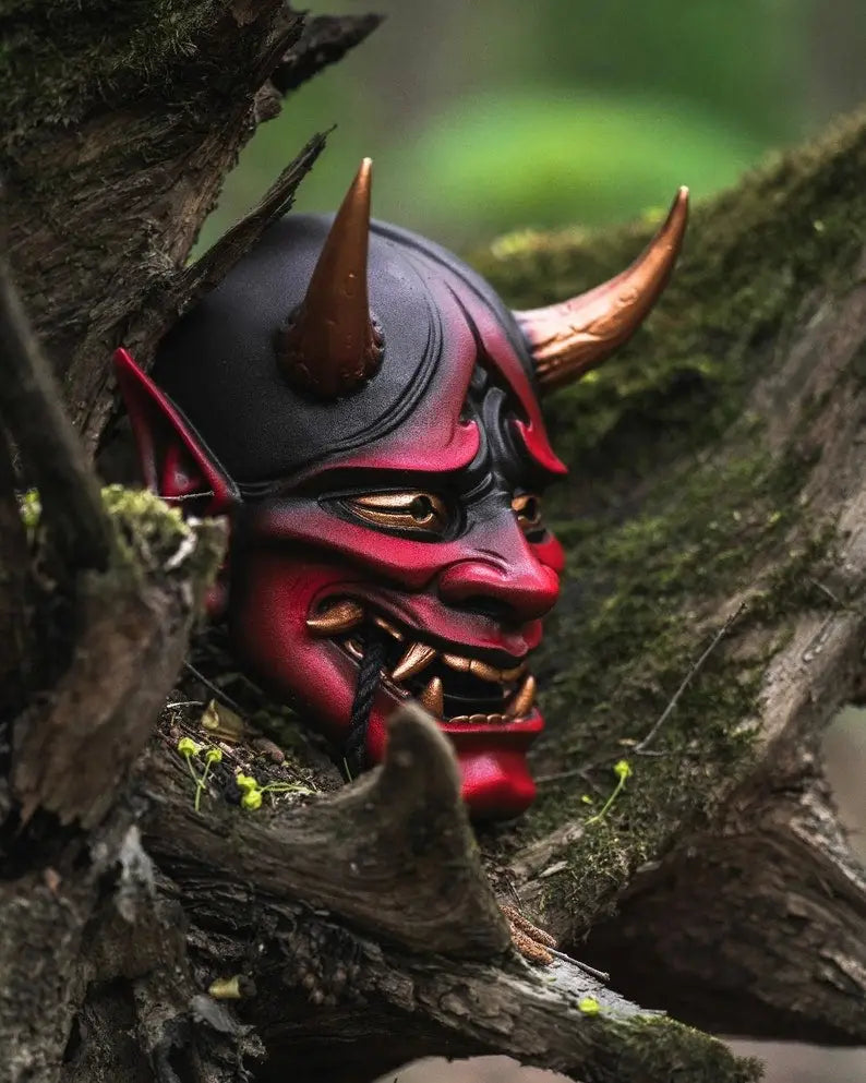 Red and Gold Rope Hannya Decor Mask