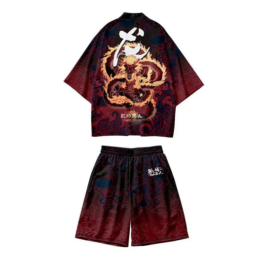 Red Dragon Haori Shorts Set
