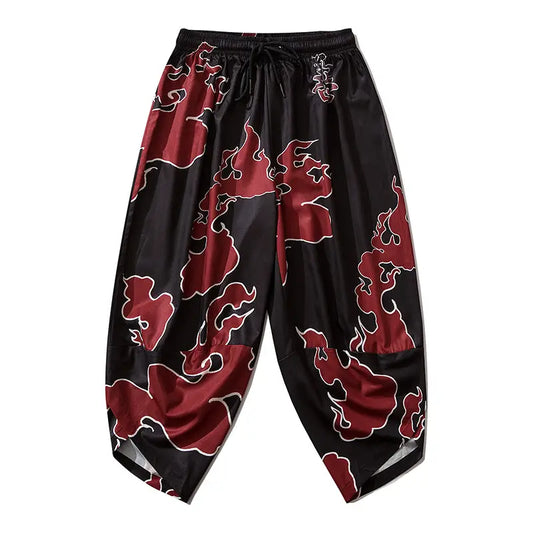 Pantalones Harén Negros Llamas Rojas
