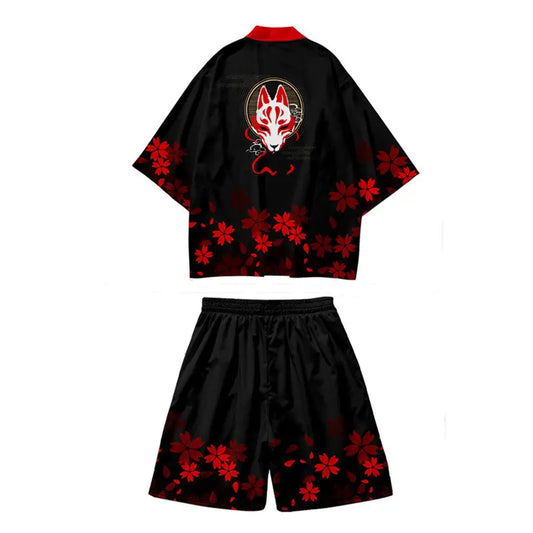 Conjunto de pantalones cortos rojos Sakura Fox Haori