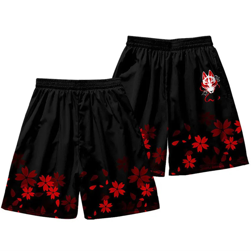 Red Sakura Fox Haori Shorts Set