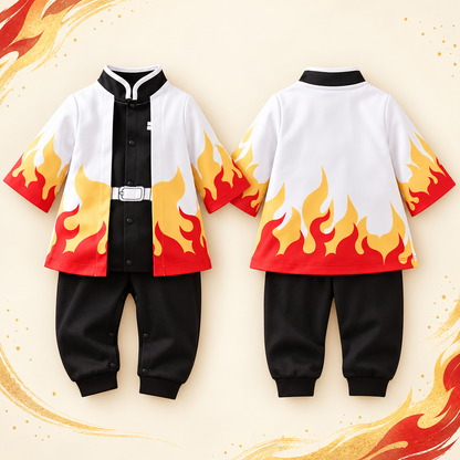 Rengoku baby onesie front and back views