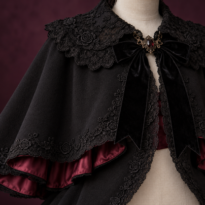 Rose Cathedral Lolita cape collar clasp and lining detail