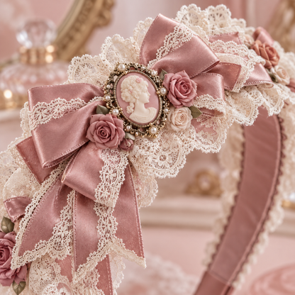 Rosewater Cameo Lolita headband cameo and lace detail