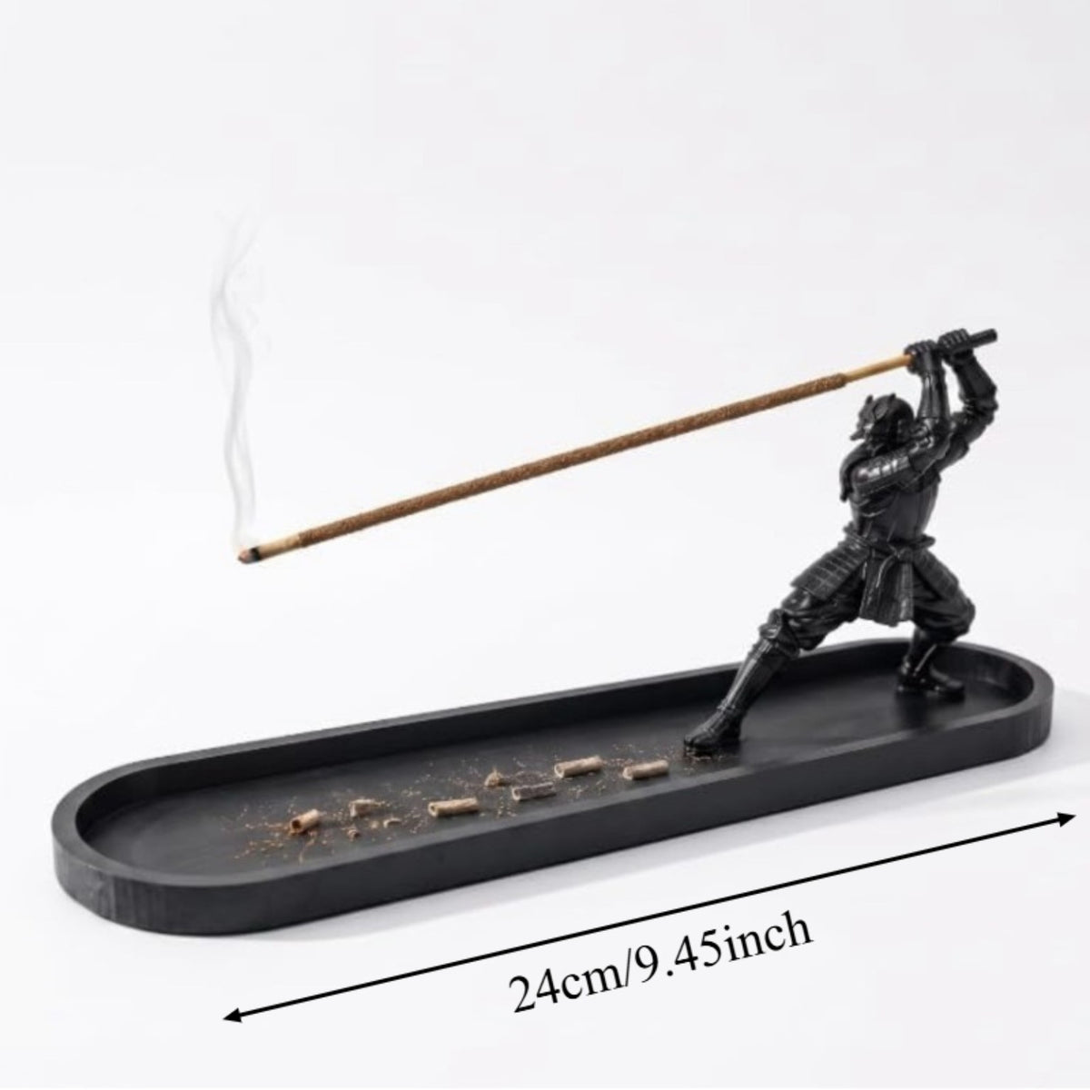 Samurai warrior incense holder size guide, 24 cm long
