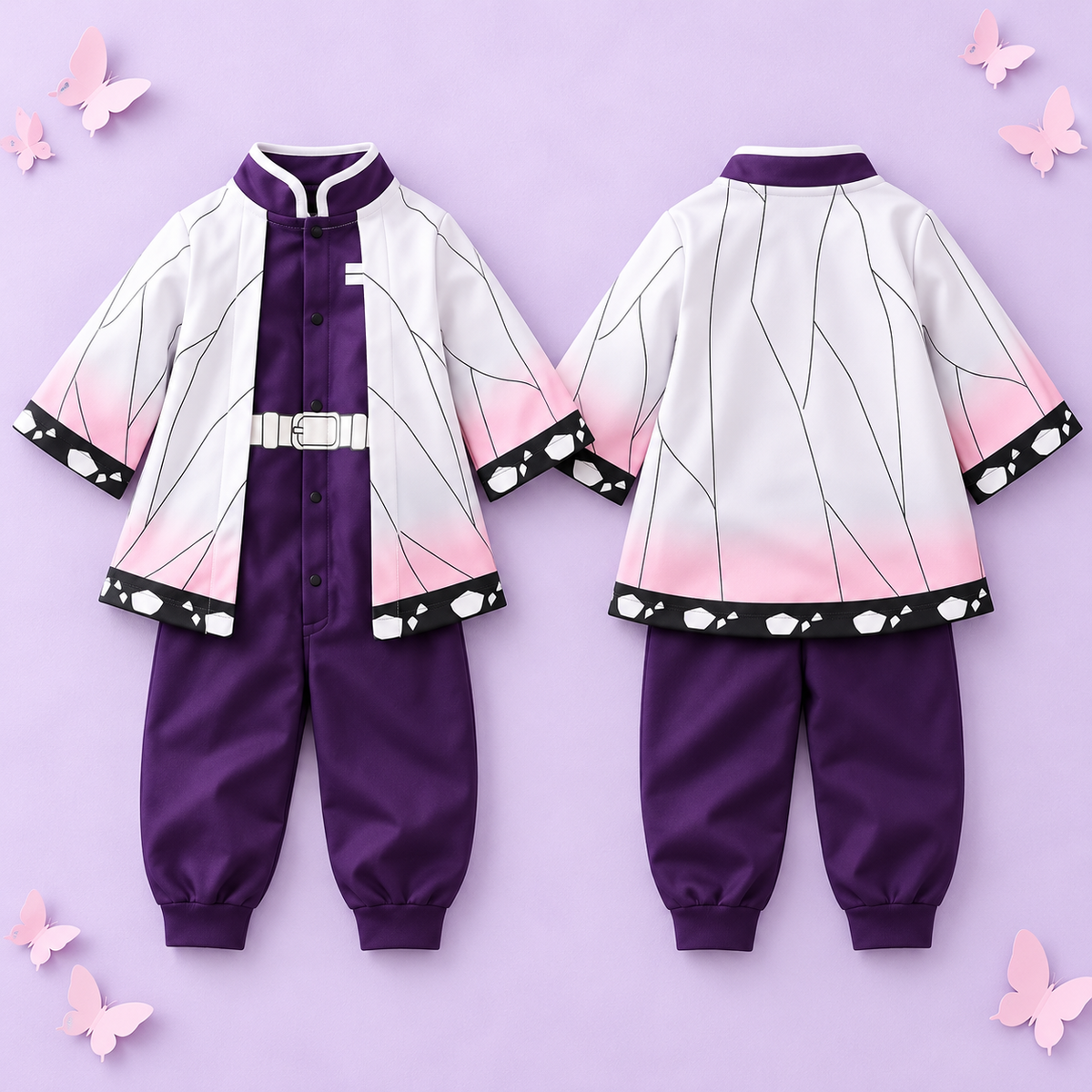 Shinobu baby onesie front and back views