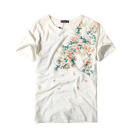 Sakura Crane Bird Embroidery Shirt