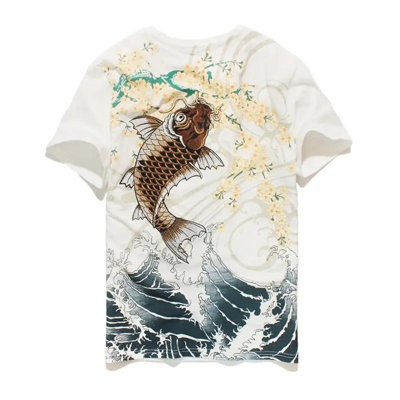 Sakura Koi Fish Embroidery T-Shirt