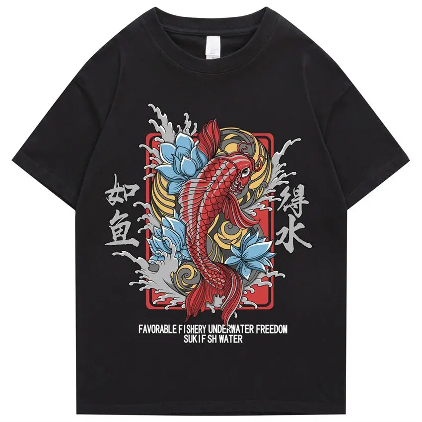 T-shirt Rétro Koi Fish Lotus