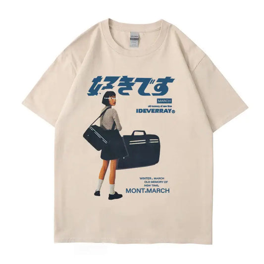 Camiseta retro japonesa para niña de la escuela