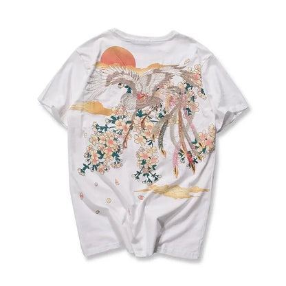 T-shirt con ricamo uccello gru Sakura