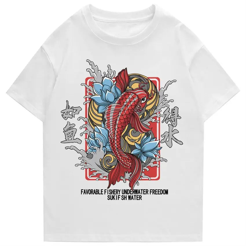 T-shirt retrò Koi Fish Lotus