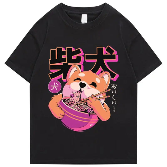 T-shirt Shiba Inu mangeant du ramen