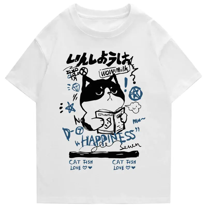 T-shirt con gatto divertente che legge
