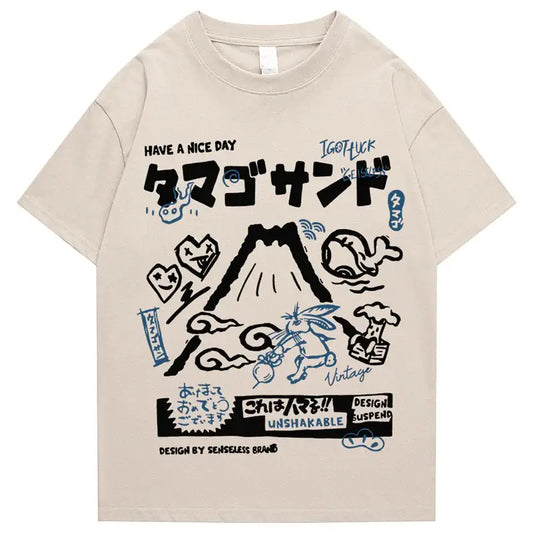 T-shirt retrò dei cartoni animati del Monte Fuji