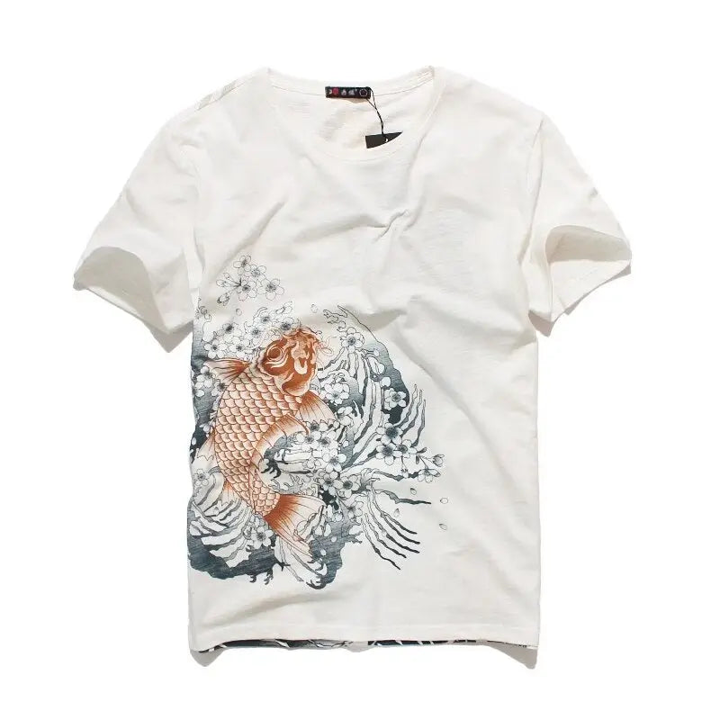 Sakura Koi Fish Embroidery T-Shirt