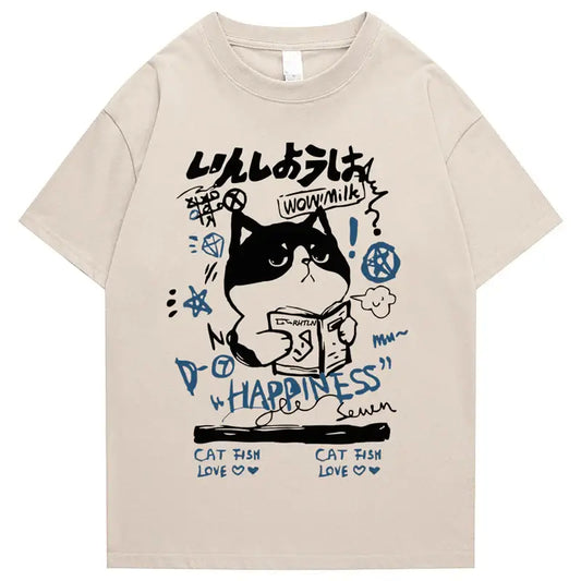T-shirt con gatto divertente che legge