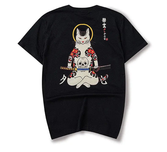 Camiseta divina del guerrero del gato Irezumi