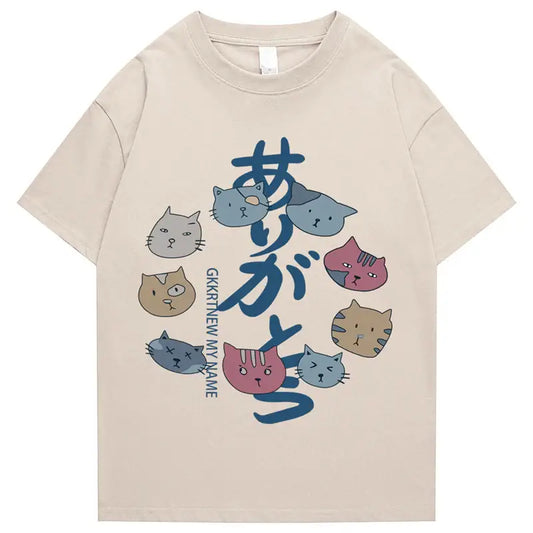 Camiseta con caras de gato Kanji
