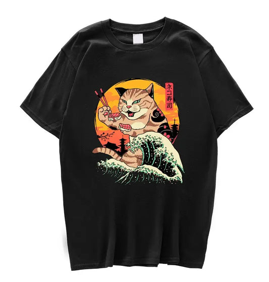 T-shirt Ukiyo-e Wave Cat Sushi