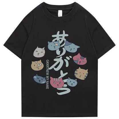 Maglietta Kanji con facce di gatto