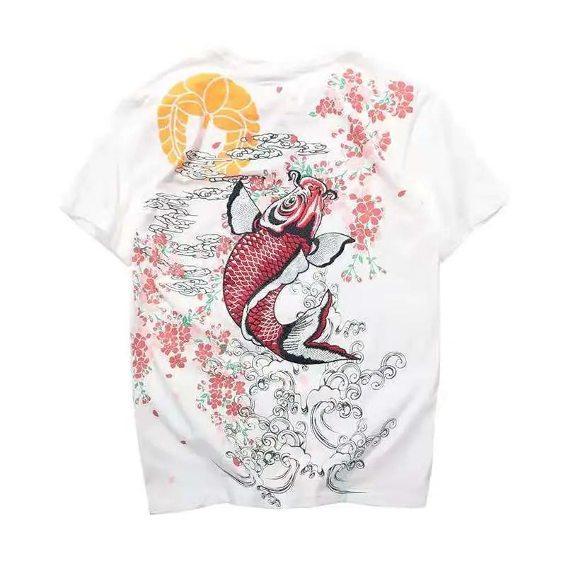 Blossom Koi Fish Carp Embroidery T-Shirt