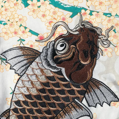 Sakura Koi Fish Embroidery T-Shirt