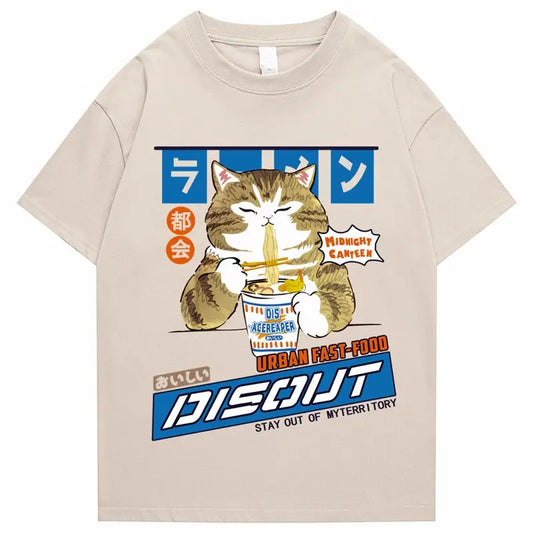 Camiseta de gato con fideos instantáneos