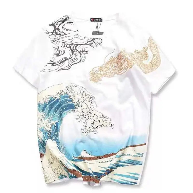 Kanagawa Wave Dragon Embroidery Shirt