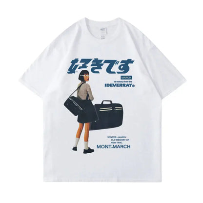 Camiseta retro japonesa para niña de la escuela