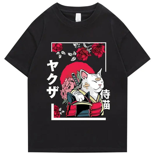 Camiseta de gato samurái descansando