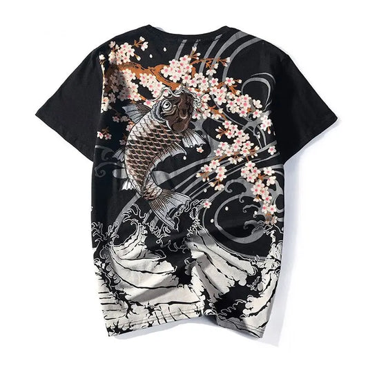 T-shirt brodé de poisson Sakura Koi