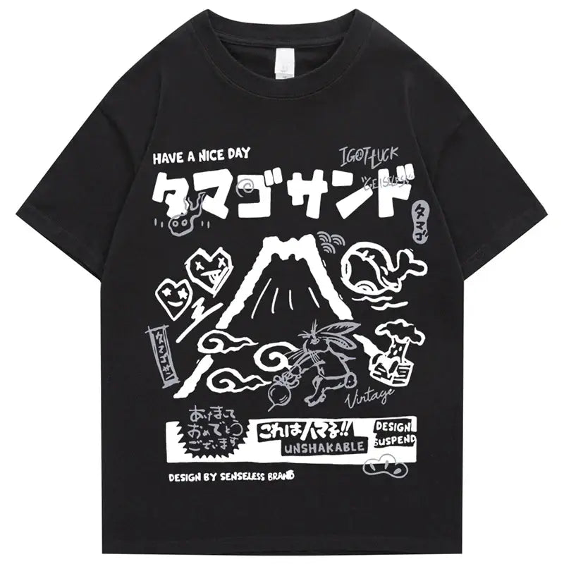 T-shirt retrò dei cartoni animati del Monte Fuji