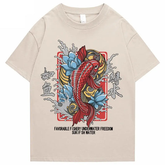 T-shirt Rétro Koi Fish Lotus
