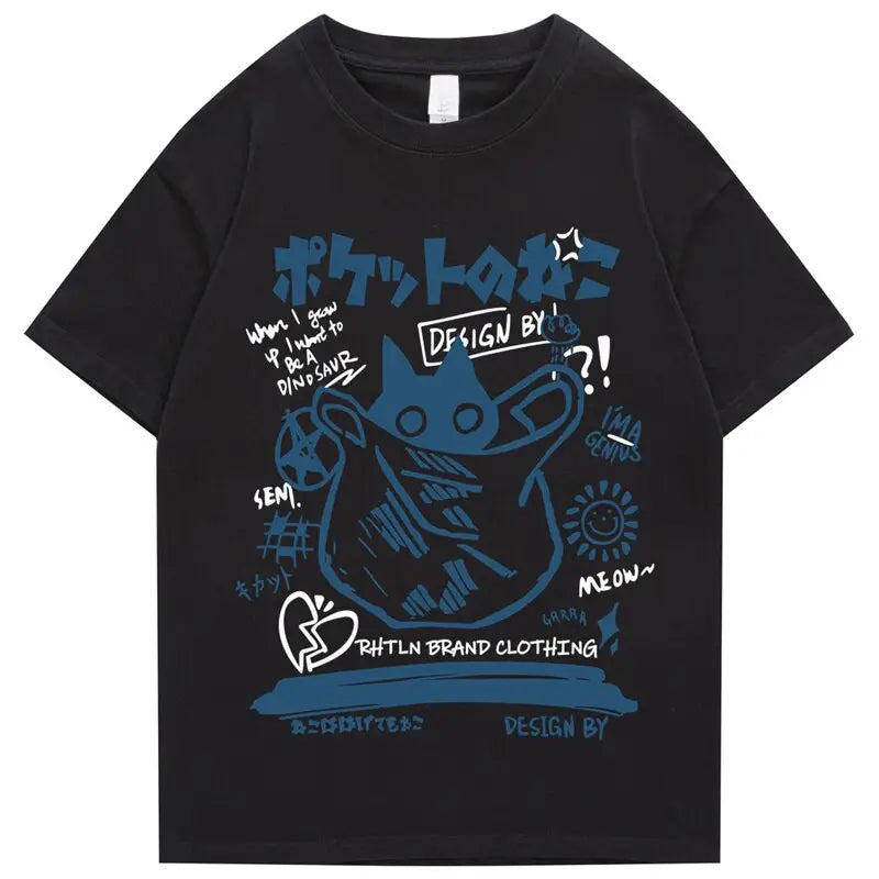 Funny Cat in Bag Kanji T Shirt JAPAN BOX