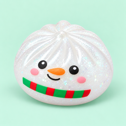 Snowman Dumpling Squishy, three-quarter view