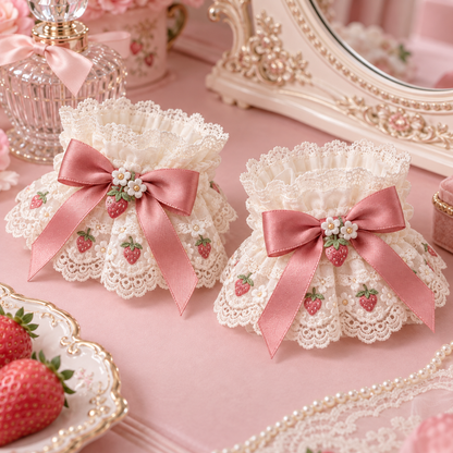 Strawberry Picnic Lolita wrist cuffs pair