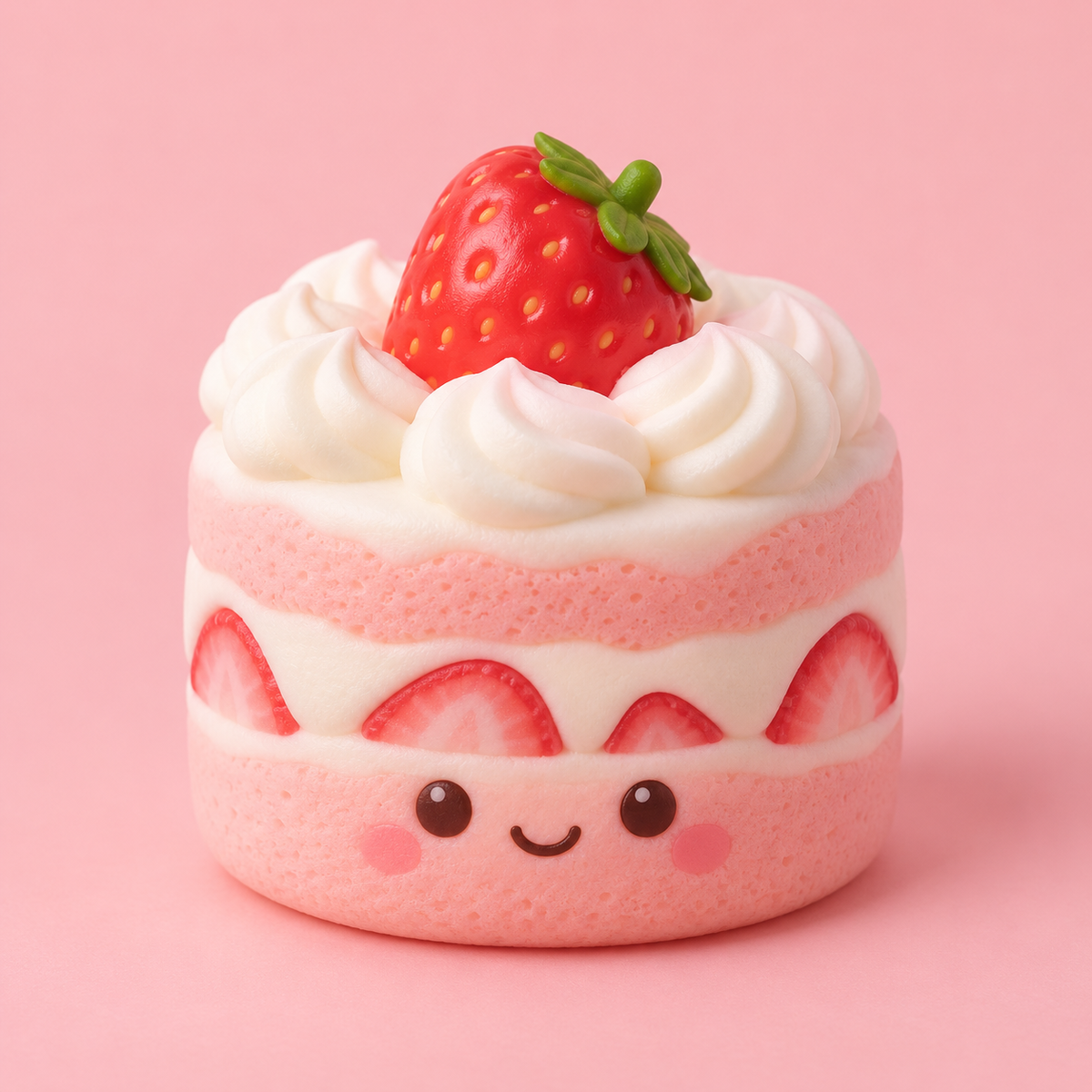 Kawaii strawberry shortcake squishy toy with strawberry and cream on pink