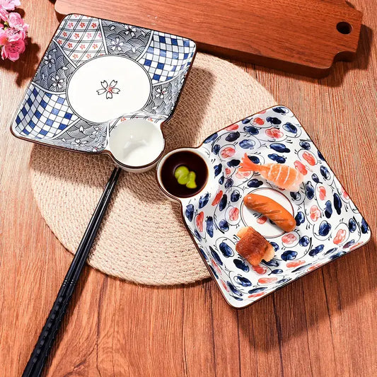 Juego de platos de platillo de sushi con patrón tradicional