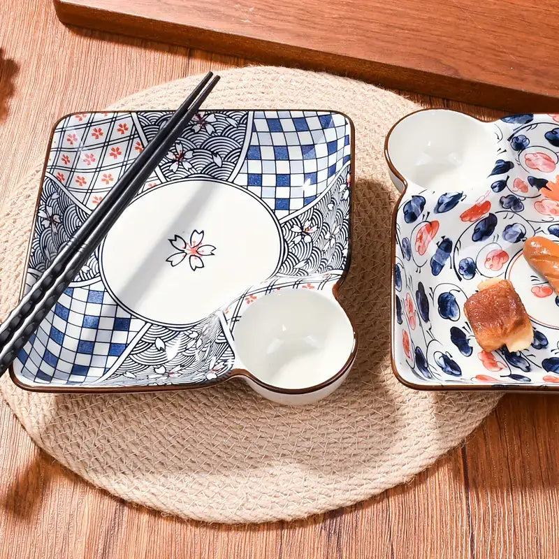 Juego de platos de platillo de sushi con patrón tradicional