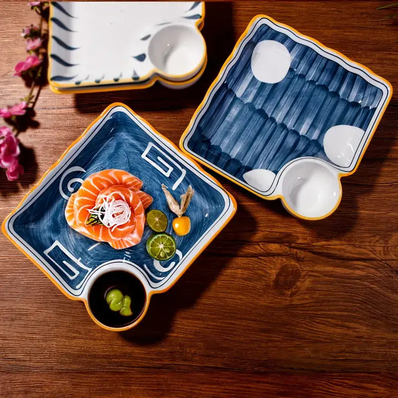Indigo Blue Sushi Saucer Plates Set