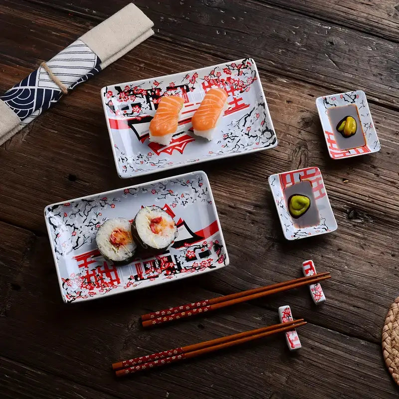 Juego de platos de sushi Sakura rojo