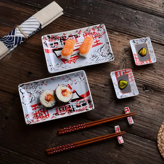 Ensemble d&#39;assiettes à sushi Sakura rouge