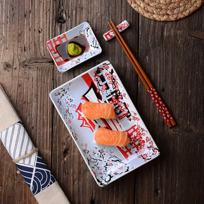 Red Sakura Sushi Plate Set